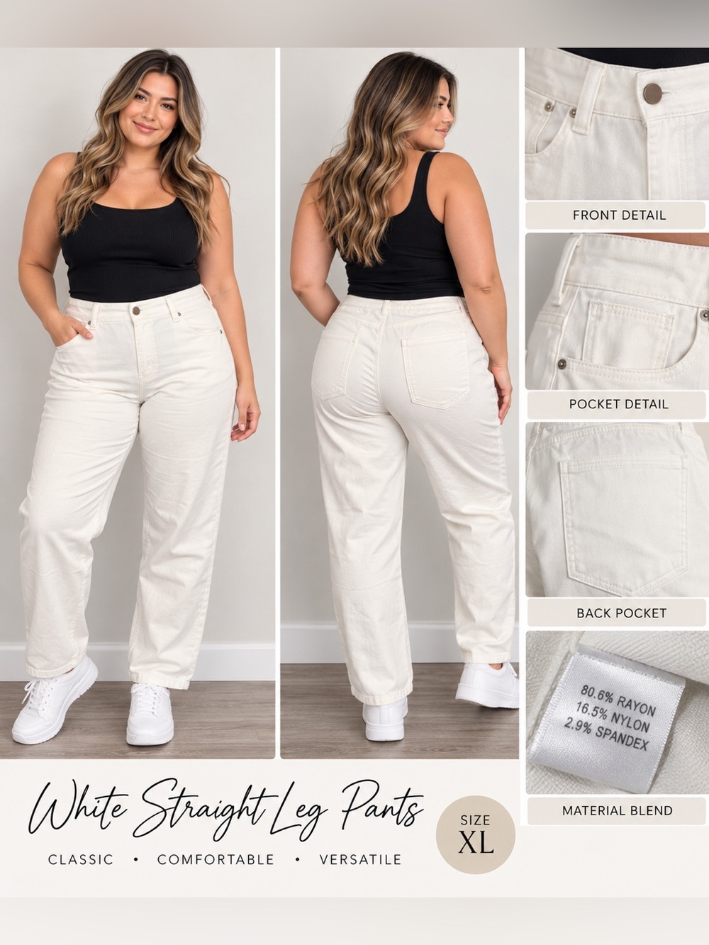Classic White Straight-Leg Jeans - Comfortable Everyday Fit